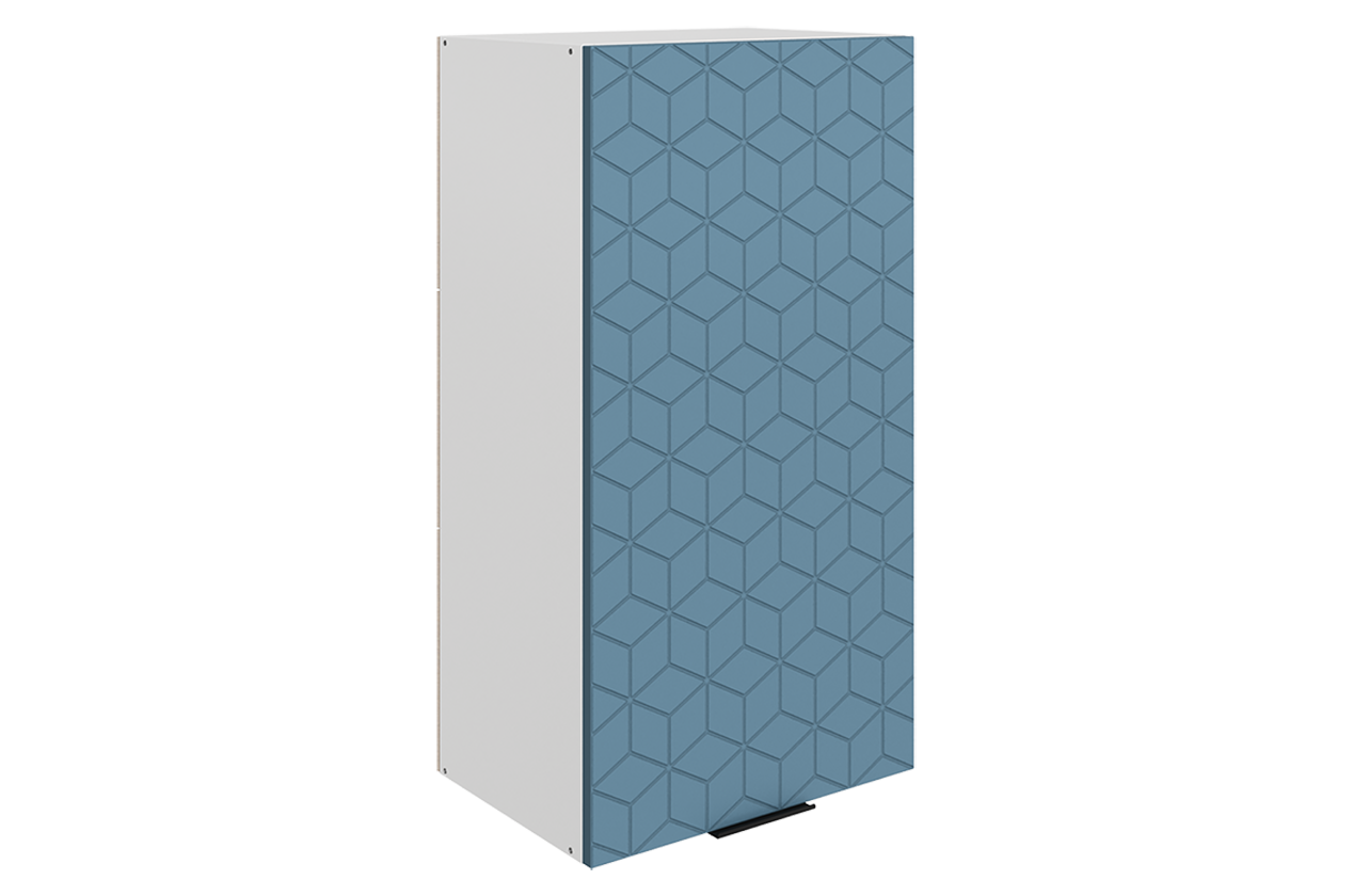 Стоун Шкаф навесной L450 Н900 (1 дв. гл.) с фрезеровкой (белый/изумруд софттач)