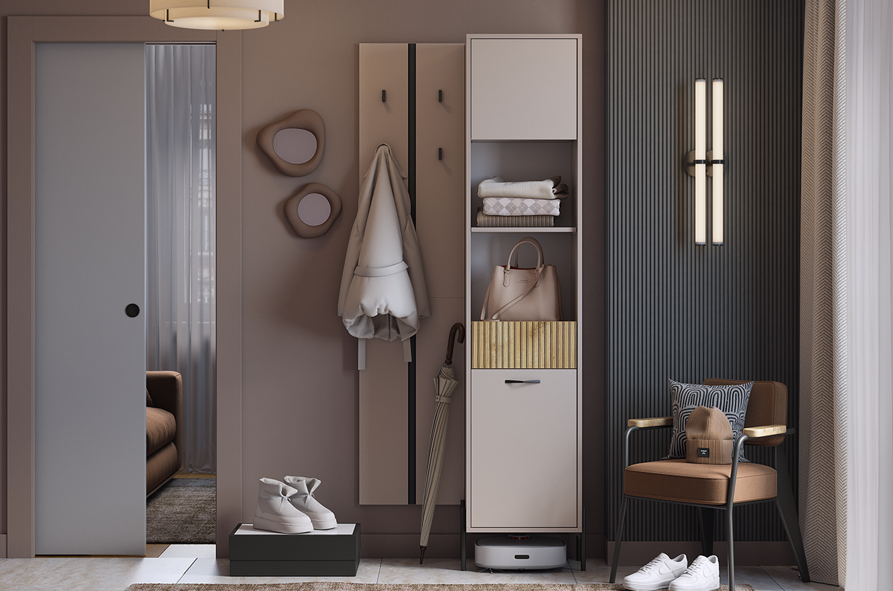 Прихожая "Мебельсон К23" (820х350х1950) (дуб крафт золотой/кашемир)