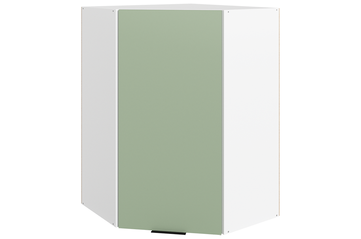 Стоун Шкаф навесной угл. L600х600 Н900 (1 дв. гл.) (белый/полынь софттач)