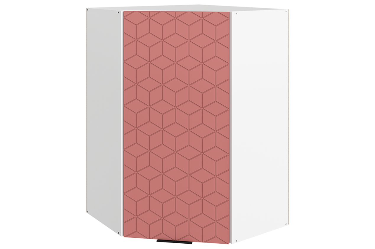 Стоун Шкаф навесной угл. L600х600 Н900 (1 дв. гл.) с фрезеровкой (белый/берри софттач)