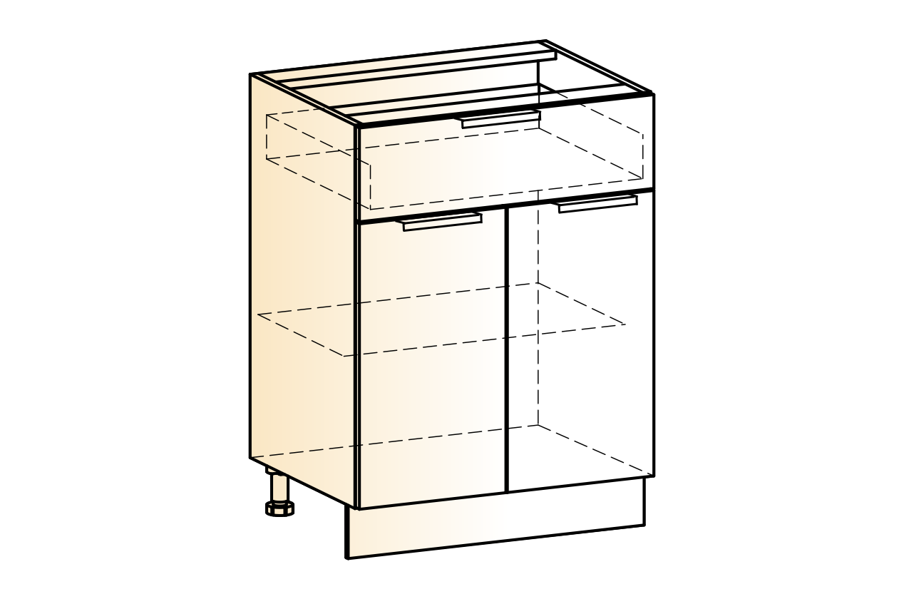 Бостон Шкаф рабочий L600 (2 дв. гл. 1 ящ.) (белый/белый металлик)
