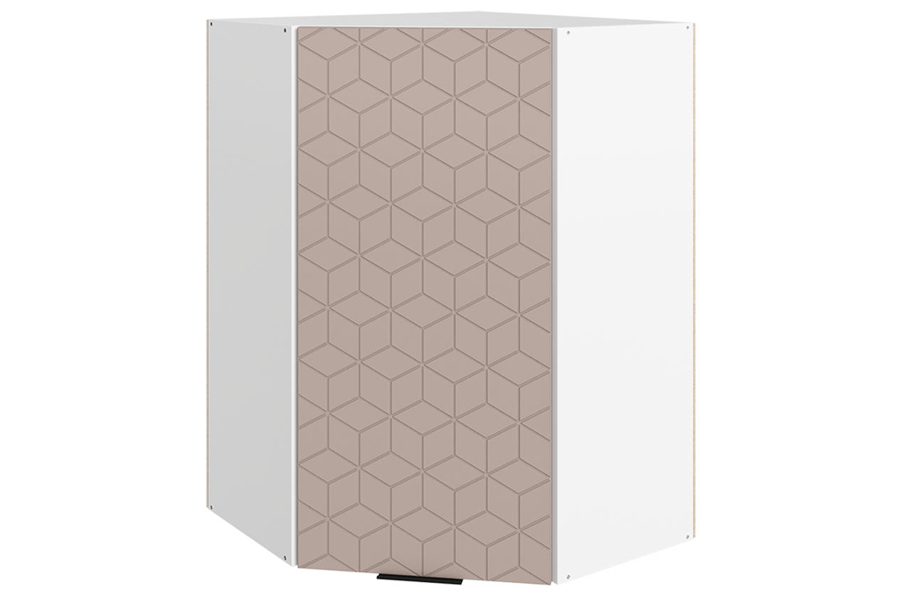 Стоун Шкаф навесной угл. L600х600 Н900 (1 дв. гл.) с фрезеровкой (белый/грей софттач)
