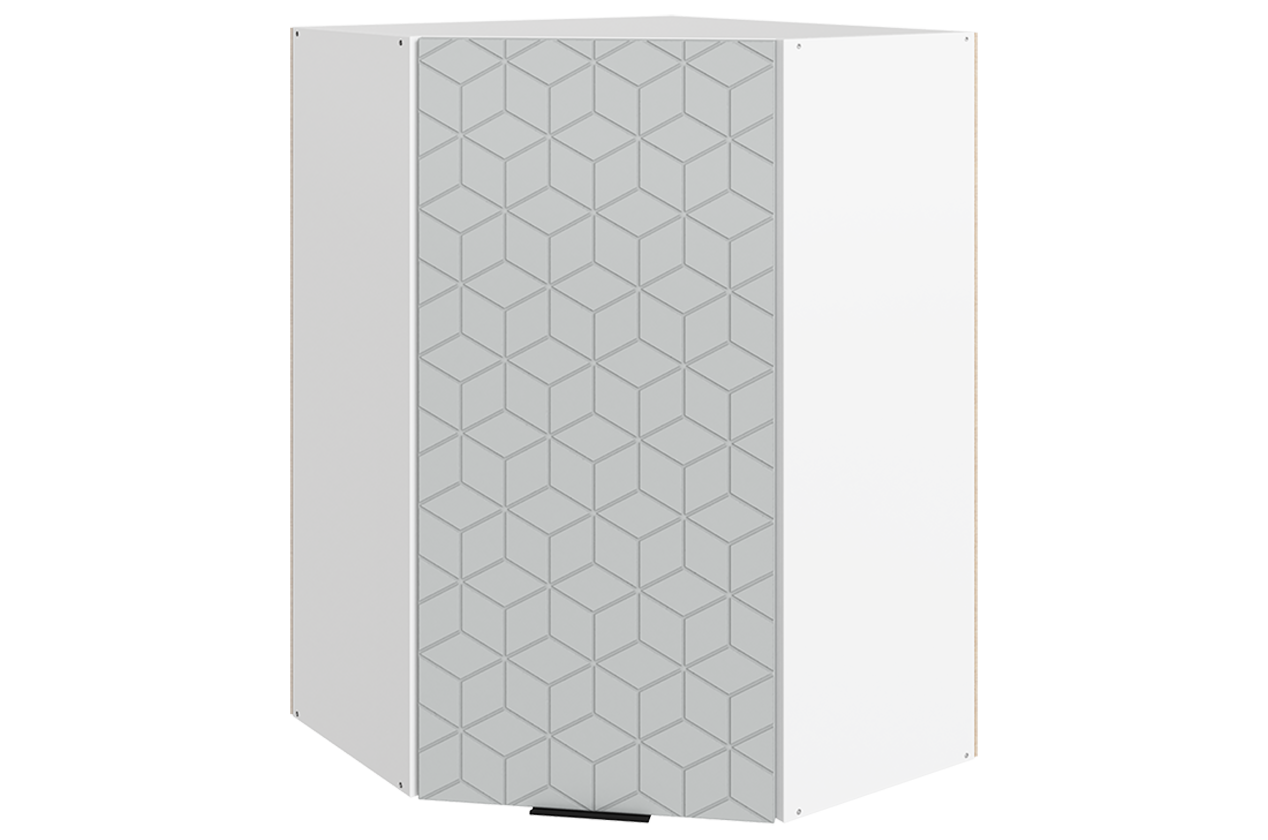 Стоун Шкаф навесной угл. L600х600 Н900 (1 дв. гл.) с фрезеровкой (белый/лайт грей софттач)