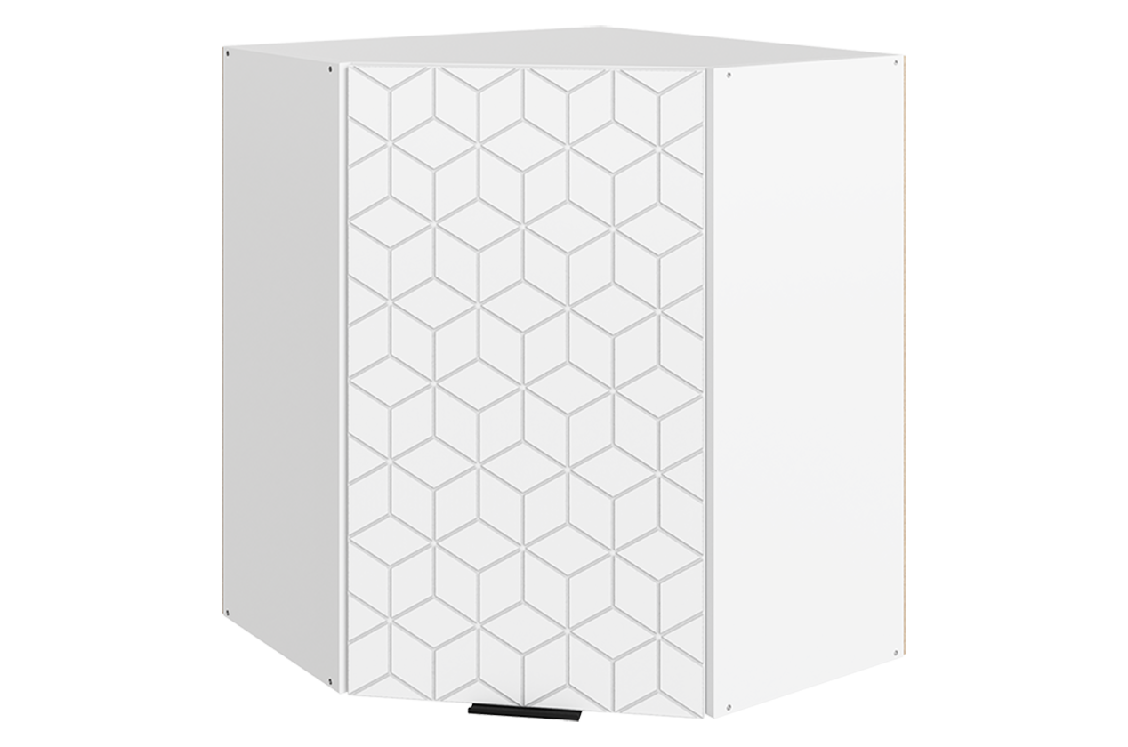 Стоун Шкаф навесной угл. L600x600 Н720 (1 дв. гл.) с фрезеровкой (белый/джелато софттач)