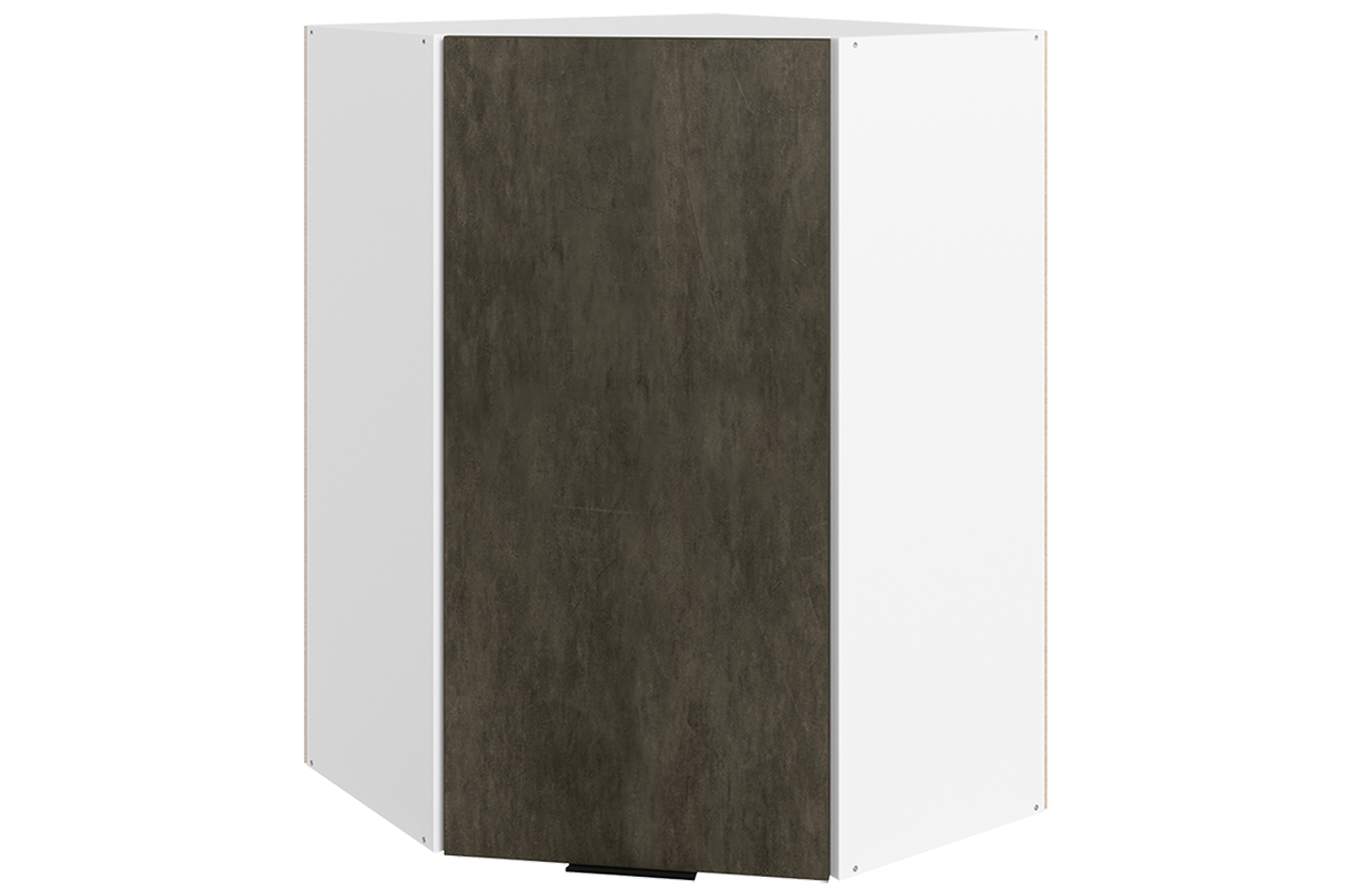 Стоун Шкаф навесной угл. L600х600 Н900 (1 дв. гл.) (белый/камень темно-серый)