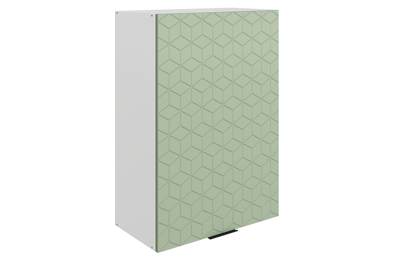 Стоун Шкаф навесной L600 Н900 (1 дв. гл.) с фрезеровкой (белый/полынь софттач)