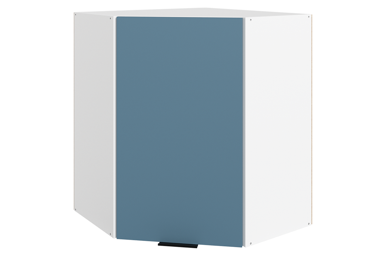 Стоун Шкаф навесной угл. L600x600 Н720 (1 дв. гл.) (белый/изумруд софттач)