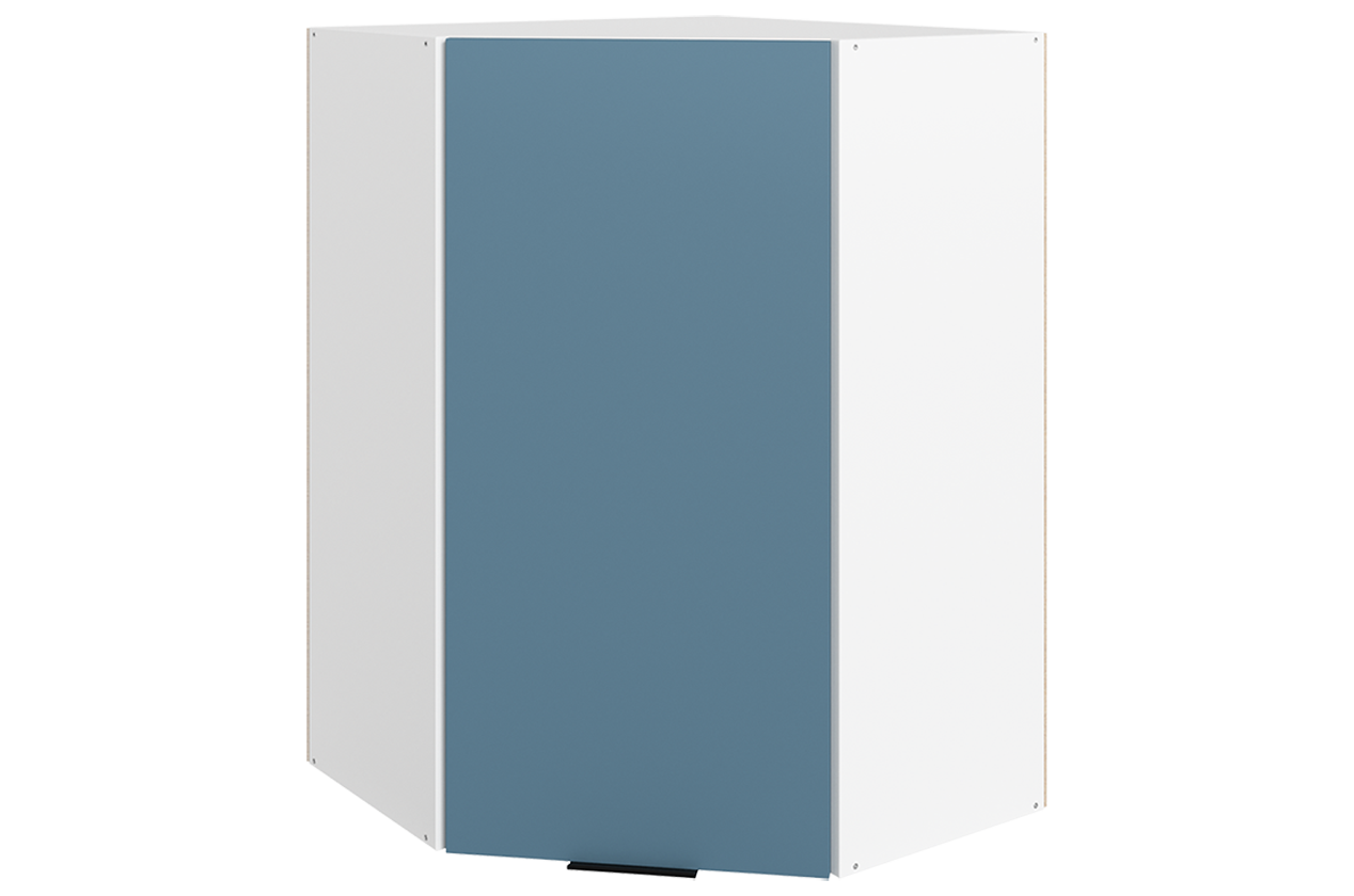 Стоун Шкаф навесной угл. L600х600 Н900 (1 дв. гл.) (белый/изумруд софттач)