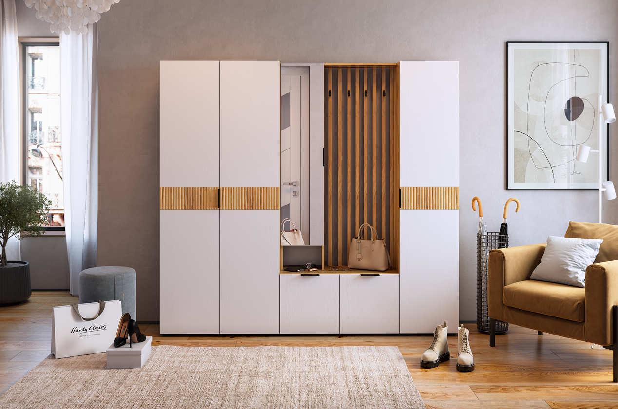 Прихожая "Бери К9" (2000х350х1826) (дуб крафт золотой/белое дерево)