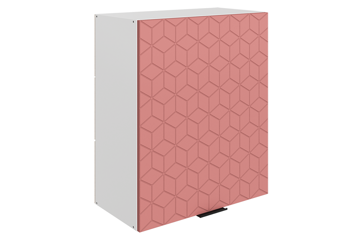 Стоун Шкаф навесной L600 Н720 (1 дв. гл.) с фрезеровкой (белый/берри софттач)