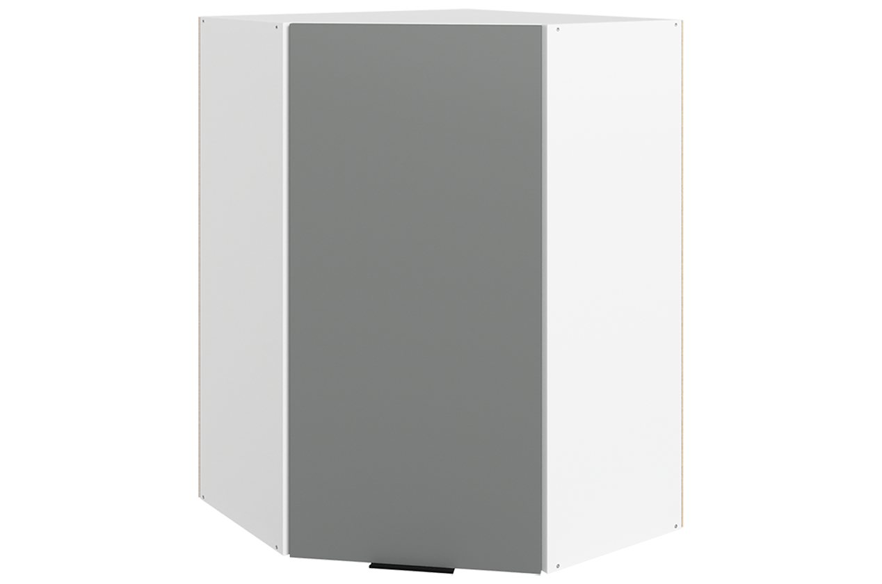 Стоун Шкаф навесной угл. L600х600 Н900 (1 дв. гл.) (белый/оникс софттач)