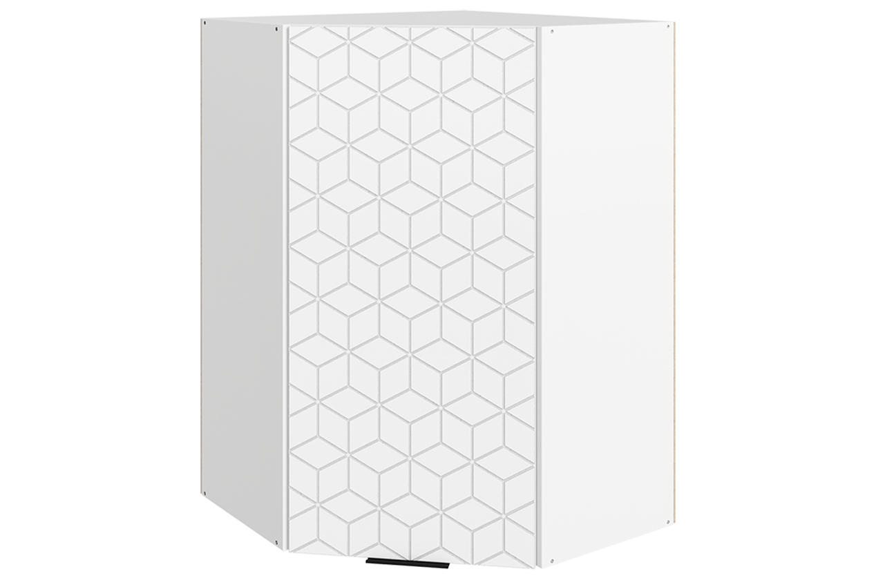 Стоун Шкаф навесной угл. L600х600 Н900 (1 дв. гл.) с фрезеровкой (белый/джелато софттач)