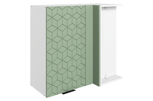 Стоун Шкаф навесной угл. L800x400 Н720 (1 дв. гл.) с фрезеровкой (белый/полынь софттач)