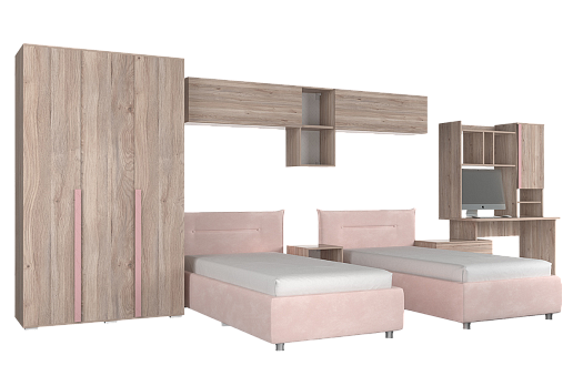 Комплект детской мебели Лайк К100 (дуб мария/роуз/нежно-розовый (велюр))