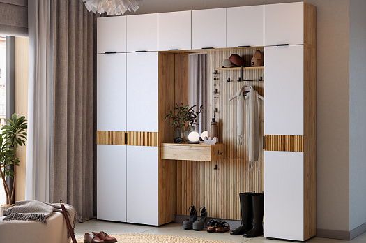 Прихожая "Мебельсон К12" (2400х350х2226) (дуб крафт золотой/белое дерево)