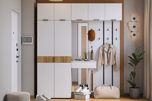 Прихожая "Мебельсон К35" (2000х350х2226) (дуб крафт золотой/белое дерево)