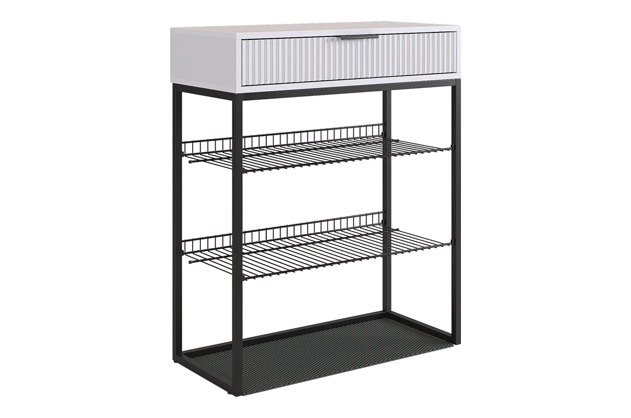 Обувница Вельвет (белое дерево/белый матовый/черный муар)