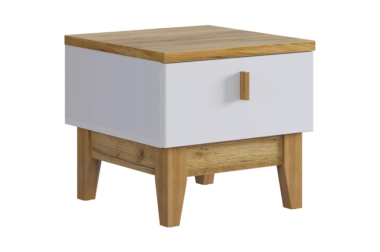 Тумба прикроватная Хюгге (белое дерево/дуб крафт золотой/белый матовый)