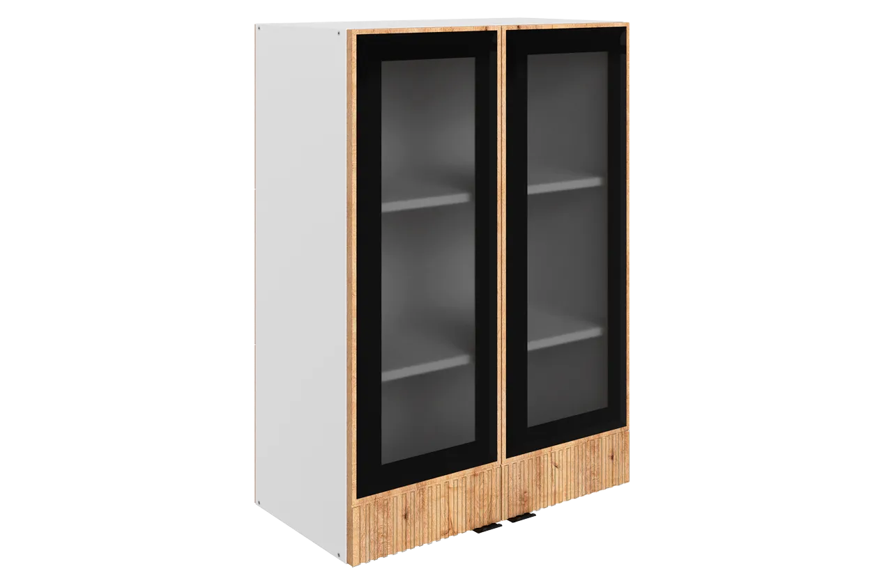 Бариста Шкаф навесной L600 Н900 (2 дв. рам.) (белый/дуб европейский матовый)