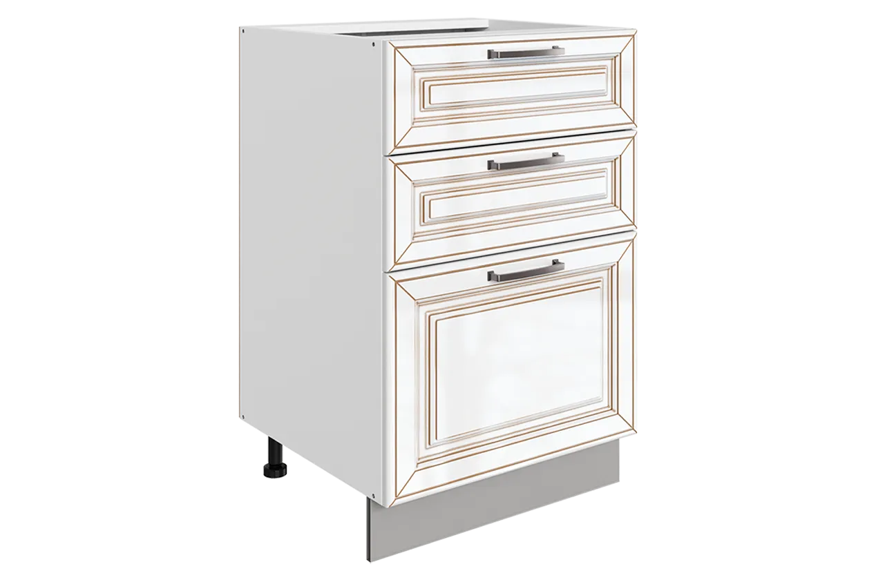 Атланта Шкаф рабочий L500 Старт (3 ящ.) (эмаль) (белый/белый глянец патина золото)