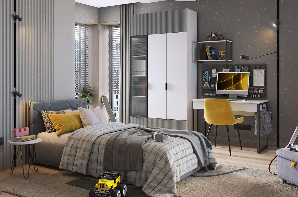 Набор детской мебели "Зефир К6" (белое дерево/серый (эмаль)/графит (велюр))