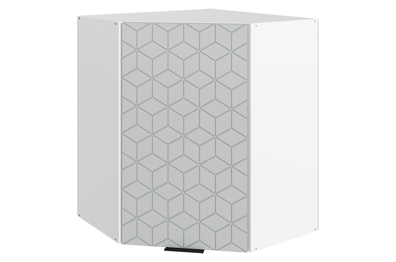 Стоун Шкаф навесной угл. L600x600 Н720 (1 дв. гл.) с фрезеровкой (белый/лайт грей софттач)