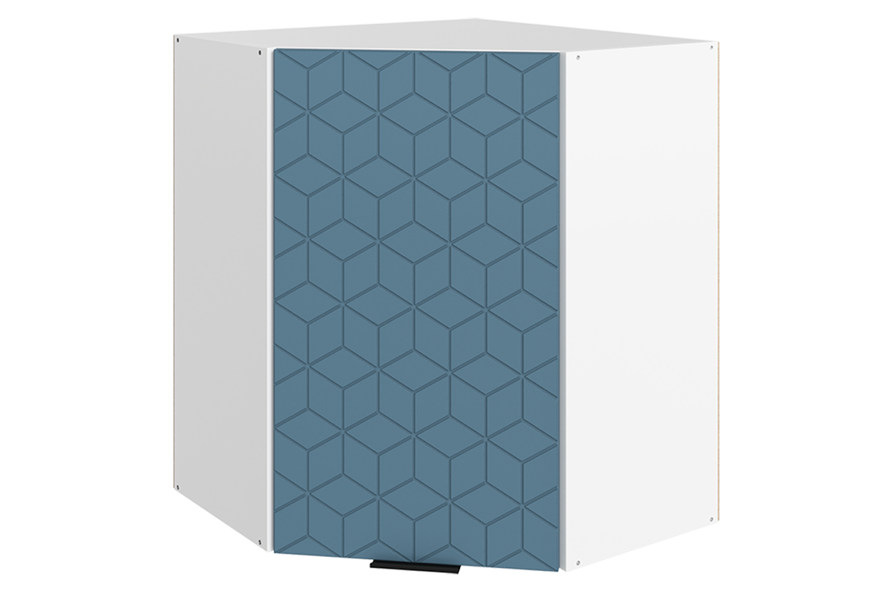 Стоун Шкаф навесной угл. L600x600 Н720 (1 дв. гл.) с фрезеровкой (белый/изумруд софттач)